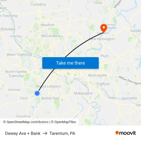 Dewey Ave + Bank to Tarentum, PA map