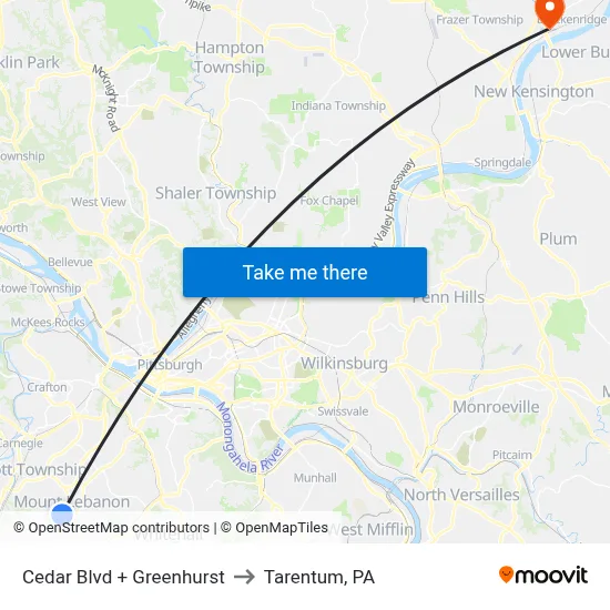 Cedar Blvd + Greenhurst to Tarentum, PA map