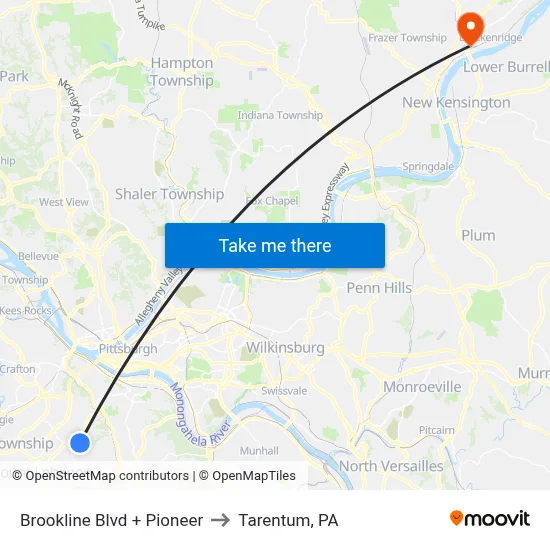 Brookline Blvd + Pioneer to Tarentum, PA map