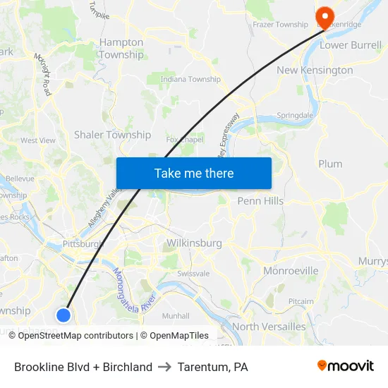 Brookline Blvd + Birchland to Tarentum, PA map