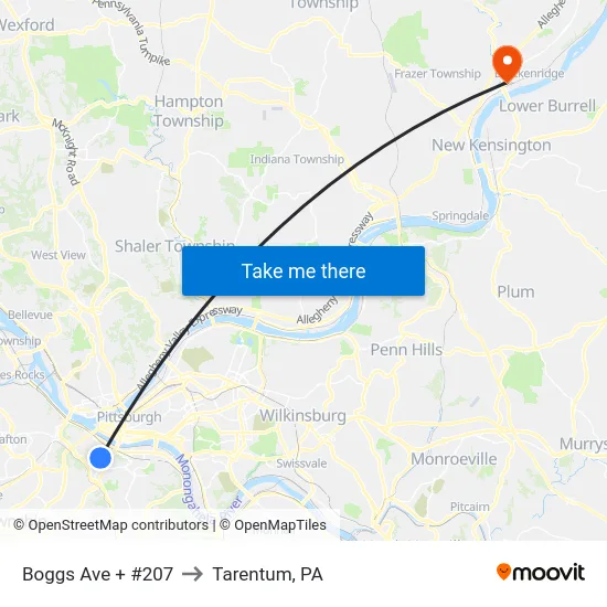 Boggs Ave + #207 to Tarentum, PA map