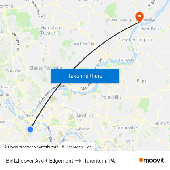Beltzhoover Ave + Edgemont to Tarentum, PA map