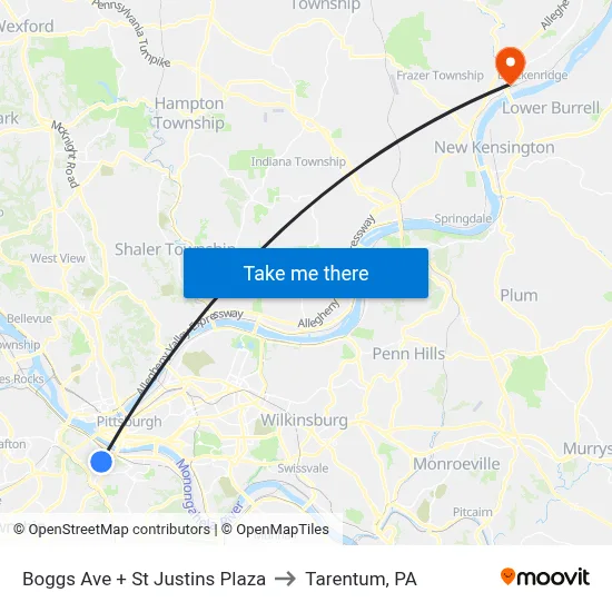 Boggs Ave + St Justins Plaza to Tarentum, PA map