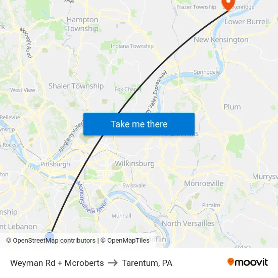 Weyman Rd + Mcroberts to Tarentum, PA map