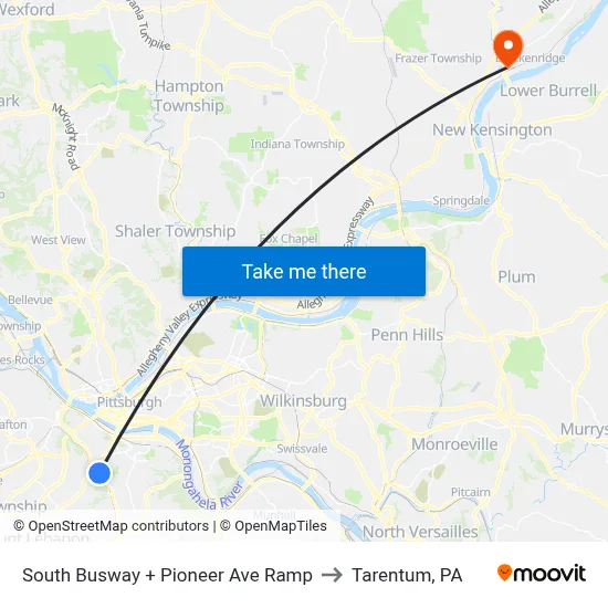 South Busway + Pioneer Ave Ramp to Tarentum, PA map