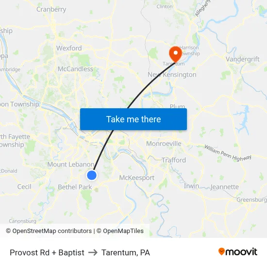 Provost Rd + Baptist to Tarentum, PA map