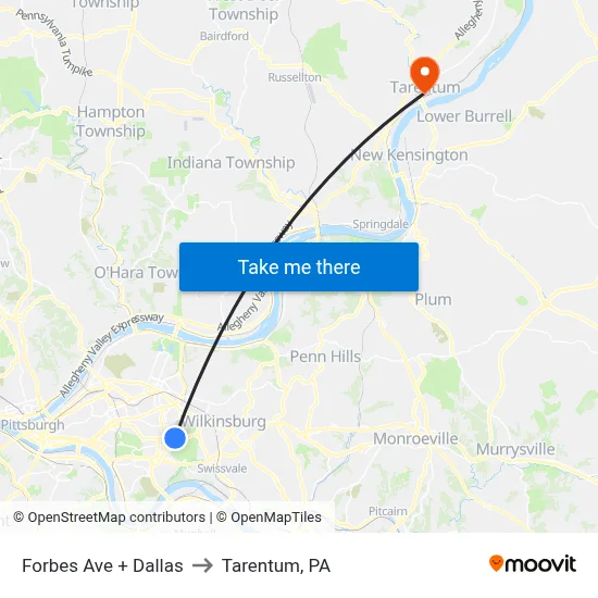 Forbes Ave + Dallas to Tarentum, PA map