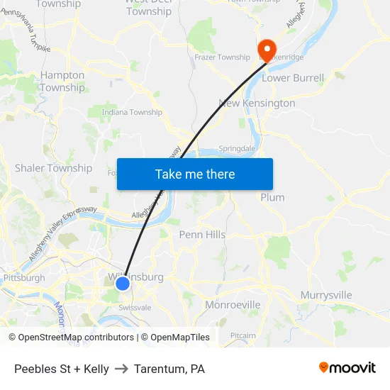 Peebles St + Kelly to Tarentum, PA map