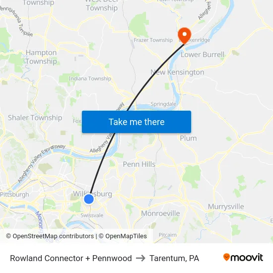 Rowland Connector + Pennwood to Tarentum, PA map