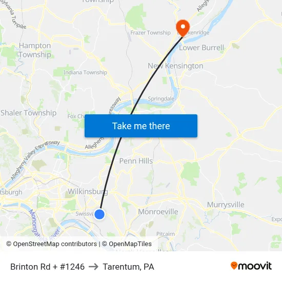 Brinton Rd + #1246 to Tarentum, PA map