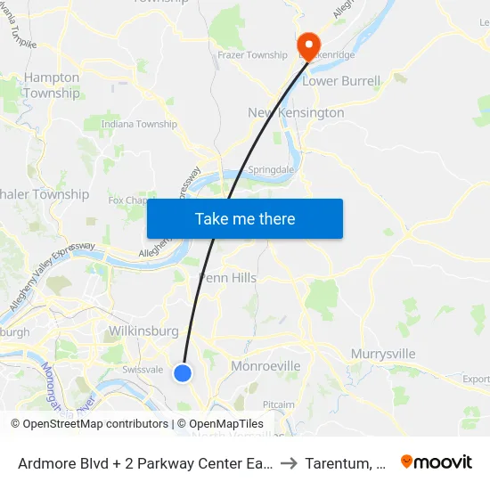 Ardmore Blvd + 2 Parkway Center East to Tarentum, PA map