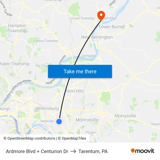 Ardmore Blvd + Centurion Dr to Tarentum, PA map