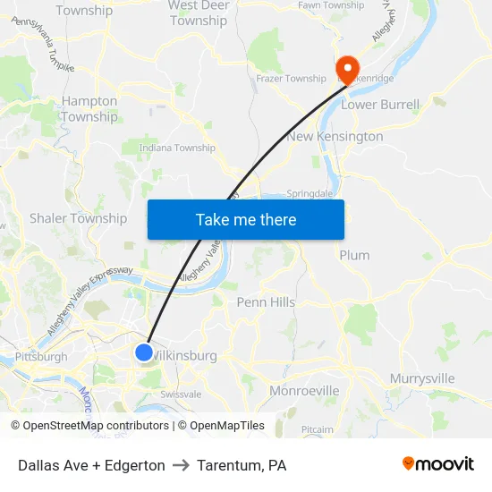 Dallas Ave + Edgerton to Tarentum, PA map