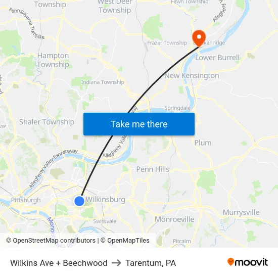 Wilkins Ave + Beechwood to Tarentum, PA map