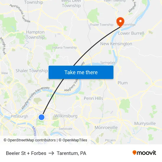 Beeler St + Forbes to Tarentum, PA map
