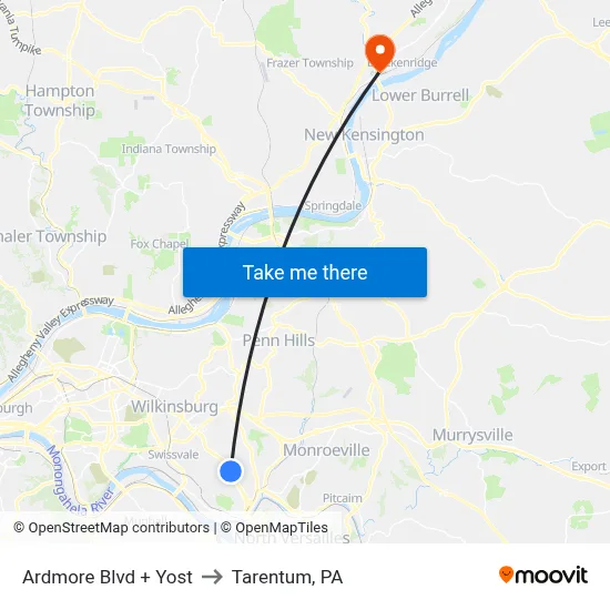 Ardmore Blvd + Yost to Tarentum, PA map