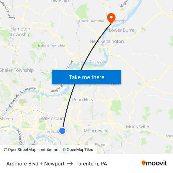 Ardmore Blvd + Newport to Tarentum, PA map