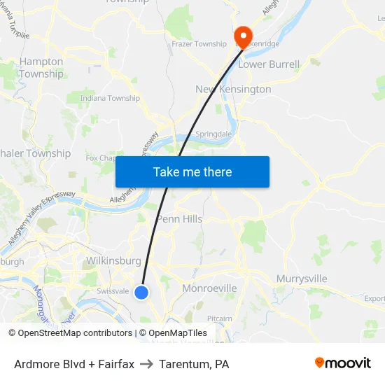 Ardmore Blvd + Fairfax to Tarentum, PA map