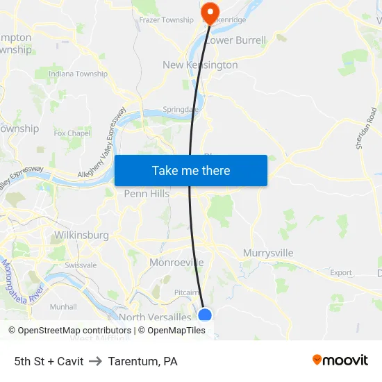 5th St + Cavit to Tarentum, PA map