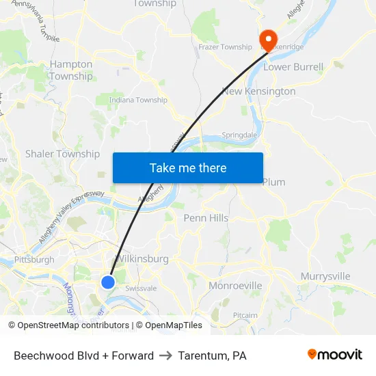 Beechwood Blvd + Forward to Tarentum, PA map