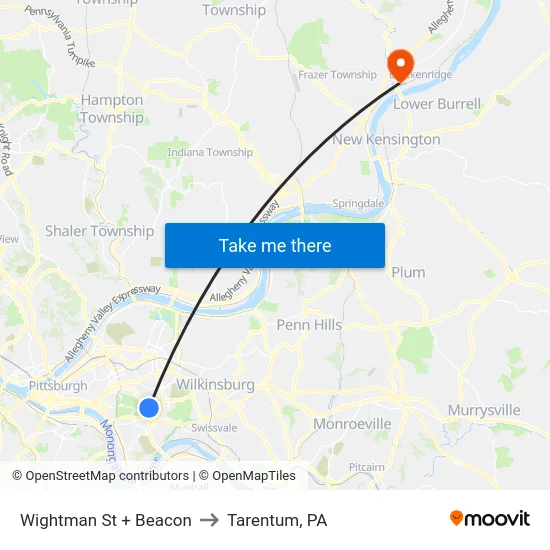 Wightman St + Beacon to Tarentum, PA map