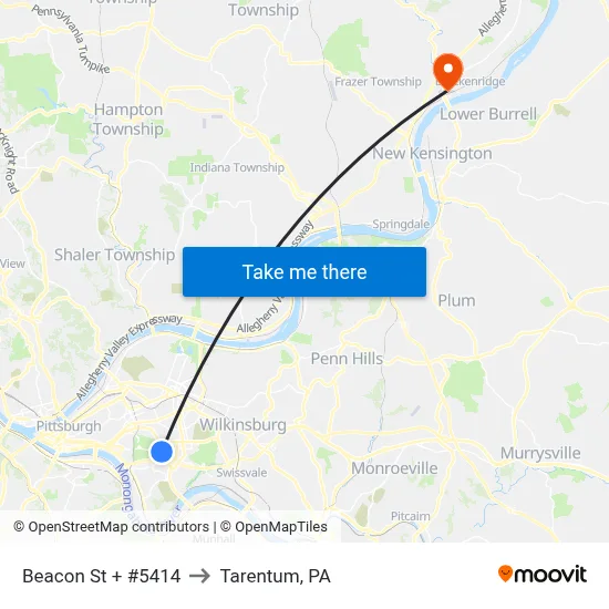 Beacon St + #5414 to Tarentum, PA map