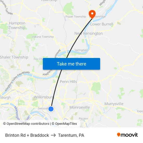Brinton Rd + Braddock to Tarentum, PA map