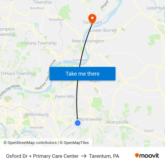 Oxford Dr + Primary Care Center to Tarentum, PA map
