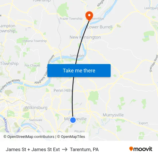 James St + James St Ext to Tarentum, PA map