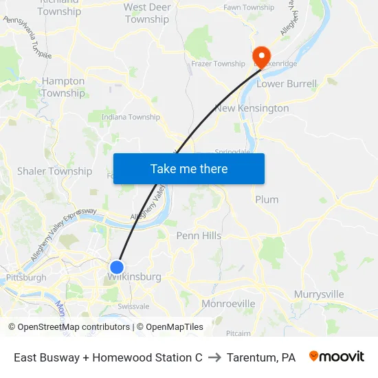 East Busway + Homewood Station C to Tarentum, PA map