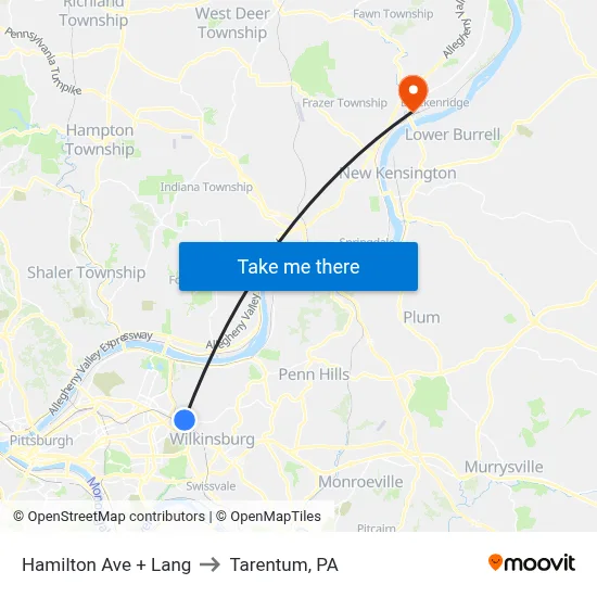 Hamilton Ave + Lang to Tarentum, PA map