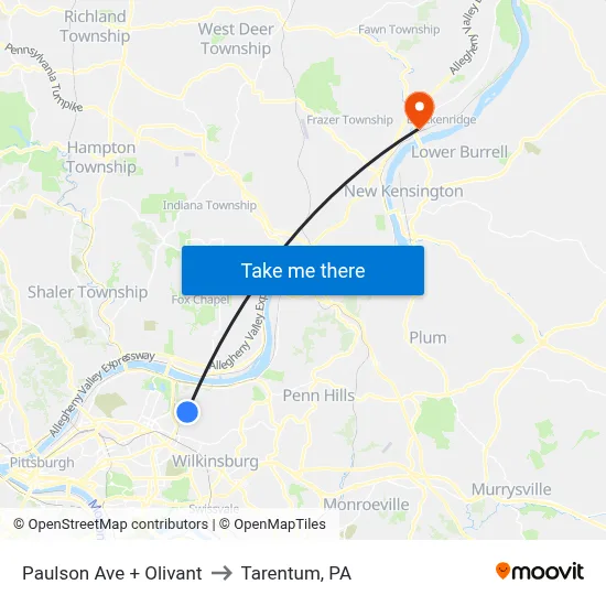 Paulson Ave + Olivant to Tarentum, PA map