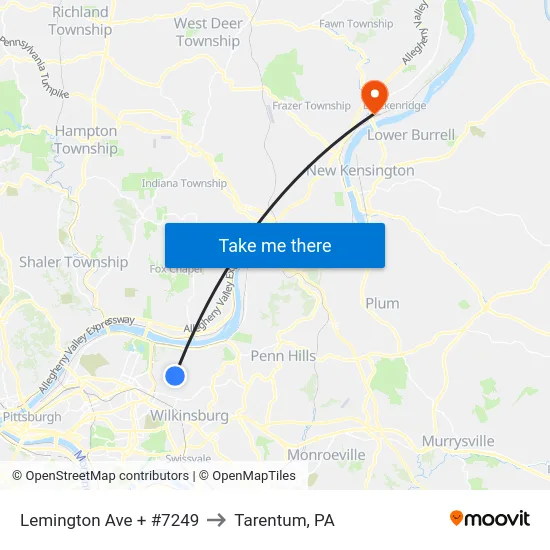 Lemington Ave + #7249 to Tarentum, PA map