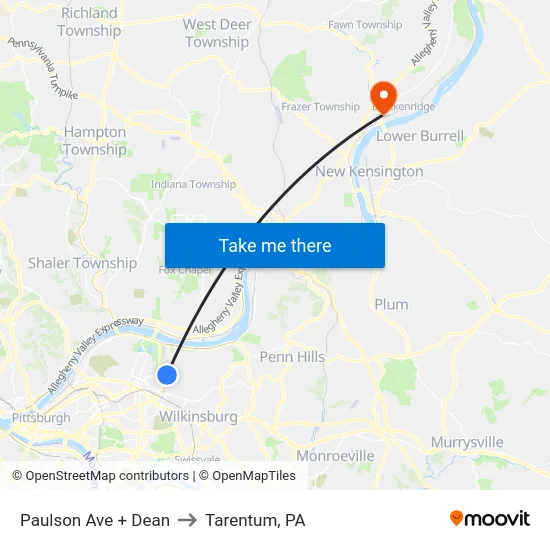 Paulson Ave + Dean to Tarentum, PA map