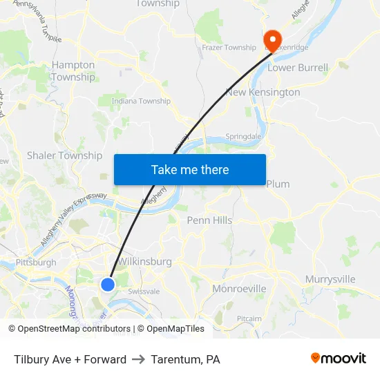 Tilbury Ave + Forward to Tarentum, PA map
