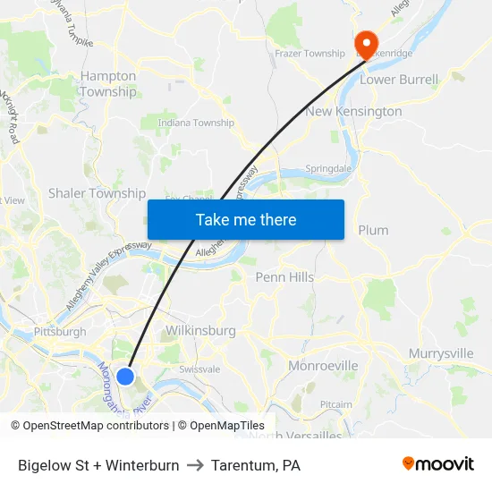 Bigelow St + Winterburn to Tarentum, PA map