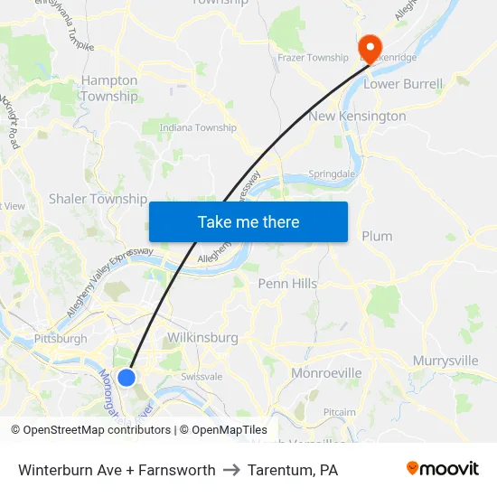 Winterburn Ave + Farnsworth to Tarentum, PA map
