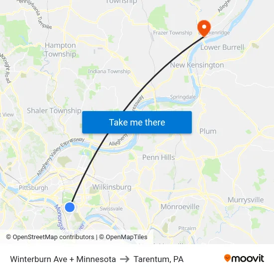Winterburn Ave + Minnesota to Tarentum, PA map