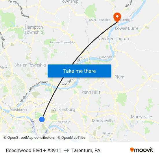 Beechwood Blvd + #3911 to Tarentum, PA map