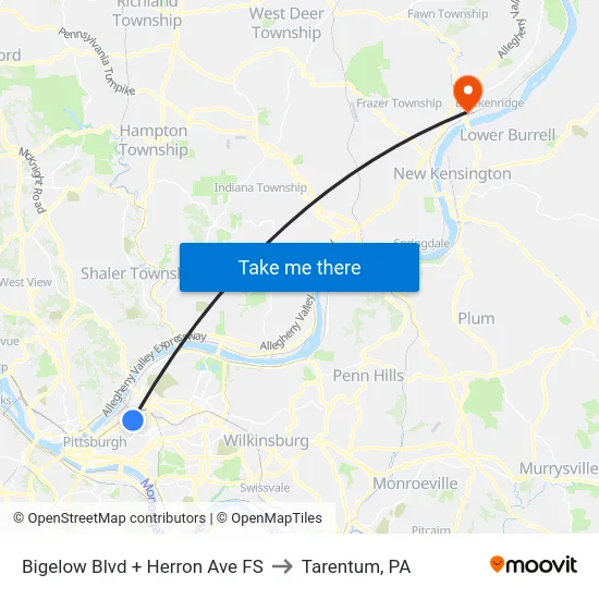 Bigelow Blvd + Herron Ave FS to Tarentum, PA map