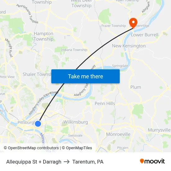 Allequippa St + Darragh to Tarentum, PA map