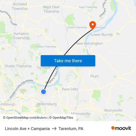 Lincoln Ave + Campania to Tarentum, PA map
