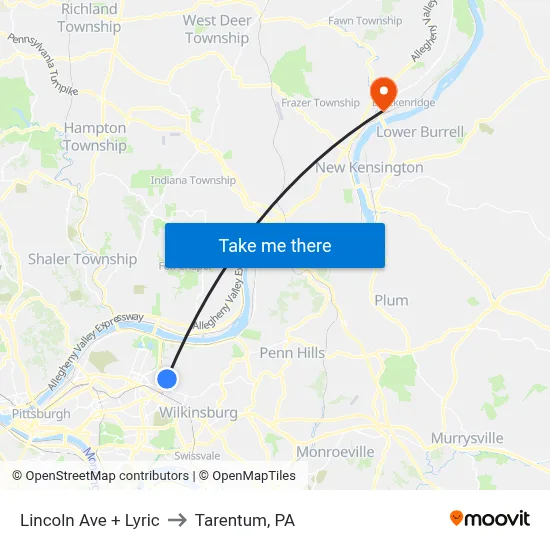 Lincoln Ave + Lyric to Tarentum, PA map