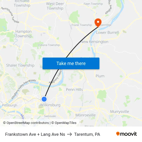Frankstown Ave + Lang Ave Ns to Tarentum, PA map