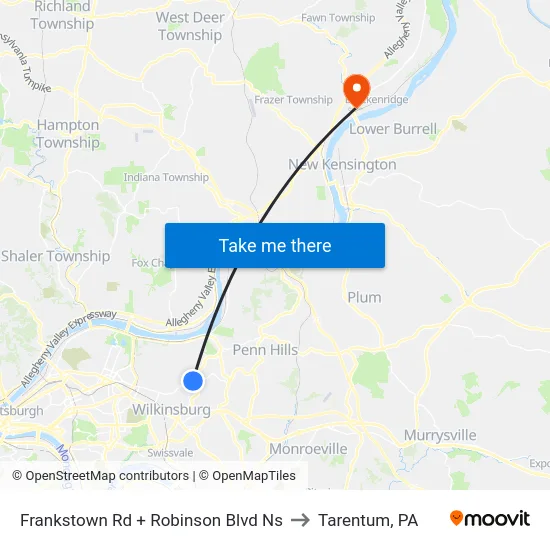 Frankstown Rd + Robinson Blvd Ns to Tarentum, PA map