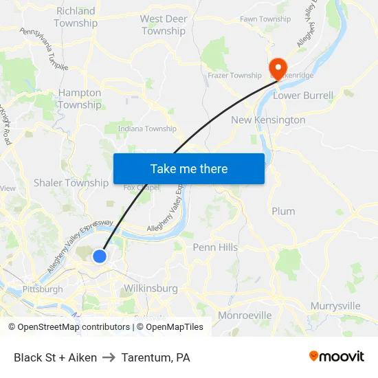 Black St + Aiken to Tarentum, PA map