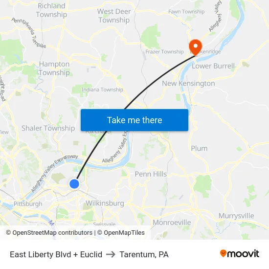 East Liberty Blvd + Euclid to Tarentum, PA map