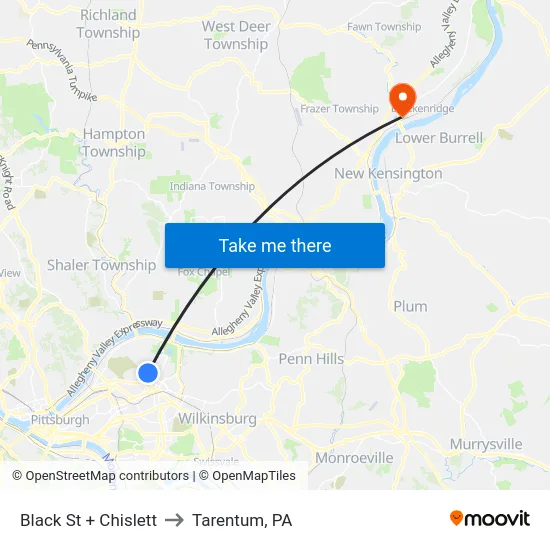 Black St + Chislett to Tarentum, PA map