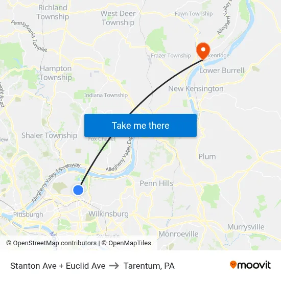 Stanton Ave + Euclid Ave to Tarentum, PA map