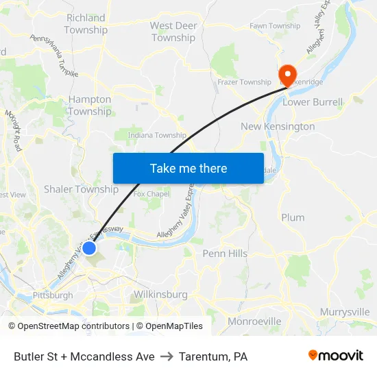 Butler St + Mccandless Ave to Tarentum, PA map
